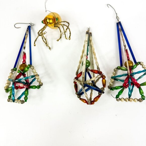 Vintage Mercury Glass Beads Wired Christmas Tree Ornaments Set Of 4 - Picture 6 of 6